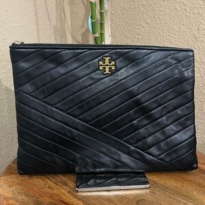 TORY BURCH BLACK KIRA CHEVRON POUCH